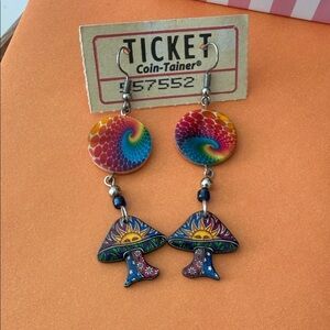 Colorful Handmade Rainbow Mushroom Dangle Earrings